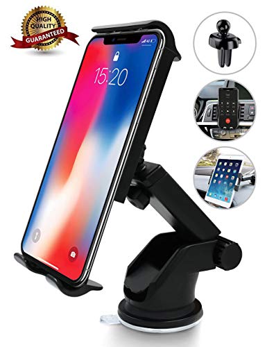 Product Cover Cell Phone Holder for Car, Car Phone Mount Windshield Long Arm Car Phone Mount with One Button Design Anti-Skid Base Universal Car Phone Holder Compatible with iPhone Xs Max Galaxy,Huawei,Google,iPad
