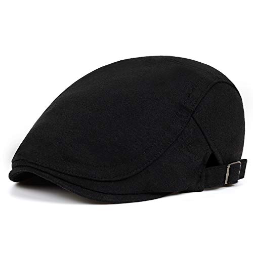 Product Cover VORON Newsboy Hats for Men Cotton Flat hat Adjustable Newsboy hat Autumn and Winter Ivy Gatsby Driving hat Hats for Men (Black)
