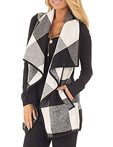 Product Cover AIMICO Womens Plaid Vest Drape Open Front Lapel Cardigan Coat with Pockets