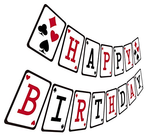 Product Cover Casino Birthday Banner, Casino Night Poker Happy Birthday Sign, Adult Red Black Bday Party Bunting