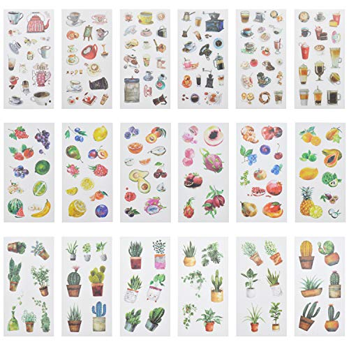Product Cover Tongnian Art Planner Stickers Set (36 Sheets/400+) Cactus Coffee Fruit Green Plant Planner Stickers for Scrapbooking, Calendars, Arts, Kids DIY Crafts, Album, Bullet Journals