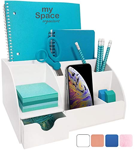 Product Cover Office Desk Organizer, Acrylic, with Drawer, 9 Compartments, All in One Office Supplies and Cool Desk Accessories Organizer, Pen Holder, Enhance Your Office Decor with This Desktop (White)