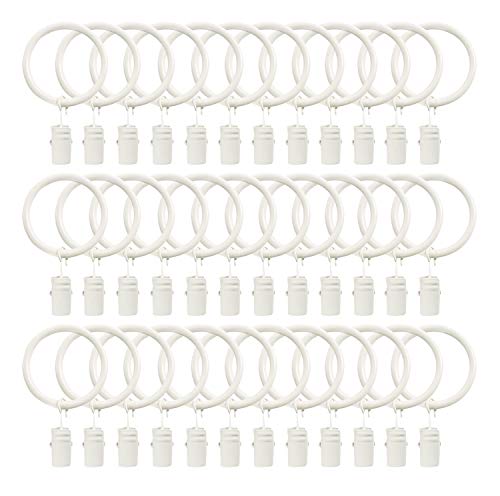 Product Cover TOOFN 36 Pack Curtain Clips for 5/8 Inch Curtain Rod Strong Metal Decorative Rustproof Drapery Window Curtain Ring with Clips 1 Inch Interior Diameter (White, 25mm)