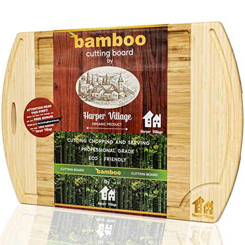Product Cover Bamboo Wood Cutting Board - Organic Chopping Board - Cutting Boards For Kitchen - Extra Large Wooden Cutting Boards With Juice Groove - Carving Board For Chopping Vegetables And Meat 18.2