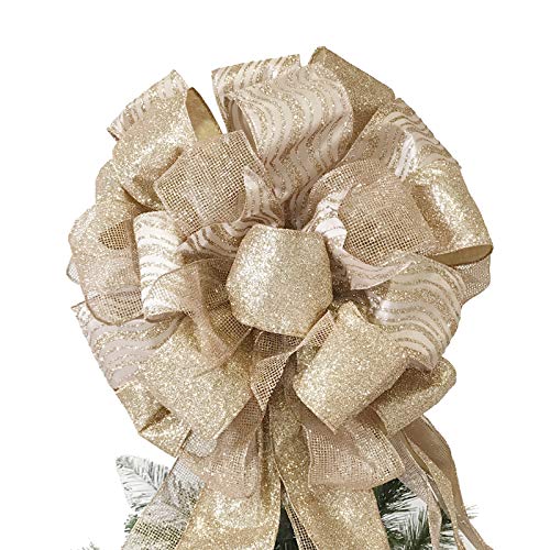 Product Cover wlflash Christmas Tree Topper Bow with Glitter Satin Mesh Streamer for Xmas Ornaments Wreath Decor (Rose Gold)