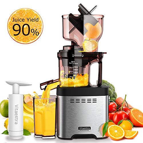 Product Cover Slow Masticating Juicer Machine - Vitaextra Cold Press Juicer Extractor with Wide Chute, 35RPM High Juice Yield, Easy to Clean, Slow Juicer w/ Quiet AC Motor, Free Vacuum Cup for Nutrient Vegetables & Fruits Juice