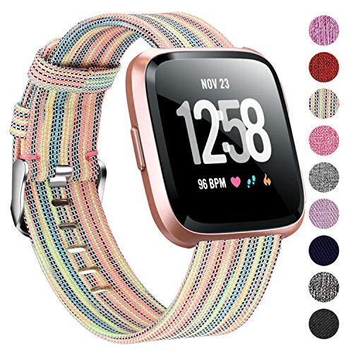 Product Cover Welltin Bands Compatible with Fitbit Versa/Fitbit Versa 2/Fitbit Versa Lite for Women Men, Breathable Woven Fabric Strap, Quick Release, Adjustable Replacement Wristband for Fitbit Versa Smart Watch