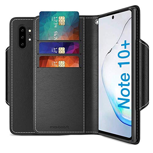 Product Cover Maxboost mWallet Designed for Galaxy Note 10 Plus/Note 10 Plus 5G Case Note10+ / Note10+ 5G Wallet Case Credit Card Holder [Black] PU Leather Wallet + Side Pocket Magnetic Closure