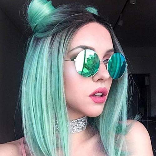 Product Cover Quick Wig Ombre Wigs Mint Green Short Straight Synthetic Wigs Dark Roots Middle Part Heat Resistant Cosplay Party Full Wigs for Women