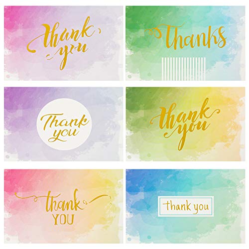 Product Cover 48 Thank You Cards with Envelopes | Pure Watercolor with Gilding TEXT White Envelopes | Perfect for Baby Shower Note Cards, Wedding and Bridal Showers Thank You Cards (Pure Watercolor)