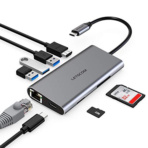 Product Cover LETSCOM USB C Hub, 8-in-1 USB C Adapter with Ethernet Port, 4K HDMI, 2 USB 3.0 Ports, 1 USB 2.0 Port, SD&TF Card Reader, USB C Power Delivery, Compatible with USB C Devices