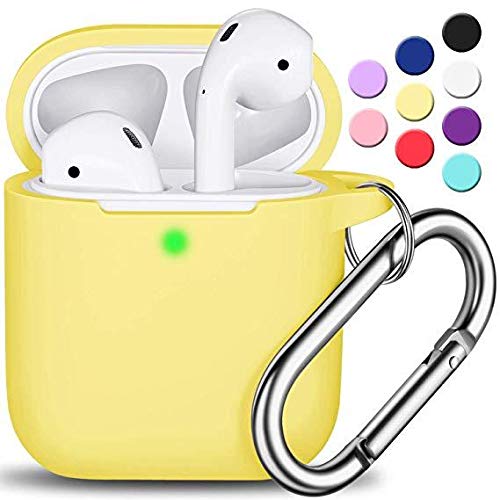 Product Cover AirPods Case Cover with Keychain, Full Protective Silicone AirPods Accessories Skin Cover for Women Girl with Apple AirPods Wireless Charging Case,Front LED Visible-Yellow
