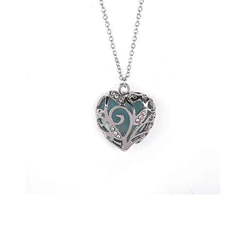 Product Cover SPHTOEO Glow in Dark Women Necklace Hollow Out Heart Crystal Pendant Luminous Necklace (Blue)