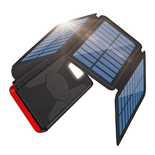 Product Cover Portable Charger Solar Charger 26800mAh Solar Power Bank Detachable Solar Panel For Outdoor, 2 Inputs 2 USB Outputs, Water-Resistant Charger Pack with LED Flashlight Compatible Most Phones, Tablets