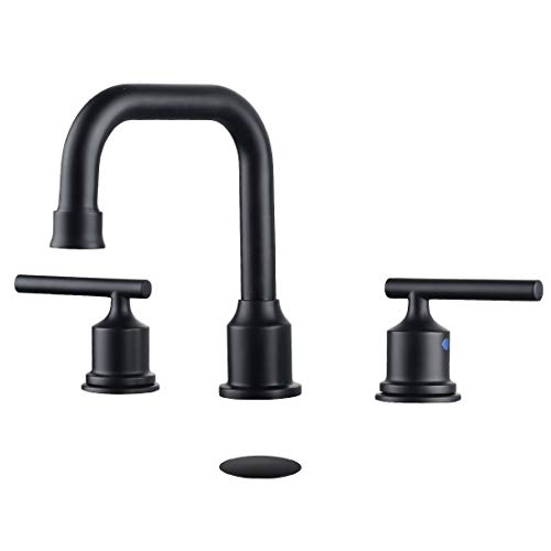 Product Cover WOWOW Two Handles Widespread 8 inch Bathroom Faucet Black 3 Pieces Basin Faucets 360 Degree Swivel Spout Lavatory Sink Faucet