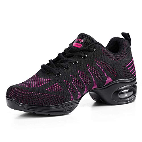 Product Cover Women's Jazz Shoes Lace-up Sneakers - Breathable Air Cushion Lady Split Sole Athletic Walking Dance Shoes Platform
