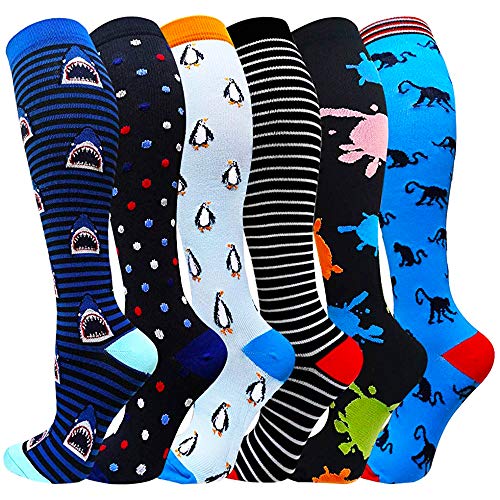 Product Cover Compression Socks For Women&Men 1/3/6 Pairs - Best Medical for Running Athletic Flight Travel Circulation Recovery, 20-30mmHg (Multicoloured1-6 Pairs, Large/X-Large)