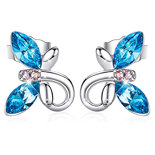 Product Cover CDE Birthstone Jewelry for Women Girls Hypoallergenic Butterfly Stud Earrings Embellished with Crystals from Swarovski with S925 Sterling Silver Needle
