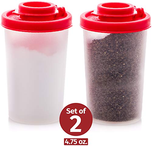 Product Cover Salt and Pepper Shakers Moisture Proof Set of 2 Large Salt Shaker to go Camping Picnic Outdoors Kitchen Lunch Boxes Travel Spice Set Clear with Red Covers Lids Plastic Airtight Spice Jar Dispenser