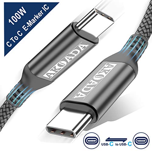 Product Cover Akoada USB-C to USB-C 100W Cable 10ft,USB C Braided Fast Charging Cable Compatible with 2019/2018 MacBook,MacBook Pro,MacBook Air/iPad Pro 2018,Samsung Galaxy S20,Pixelbook and Type-C Laptops (Grey)