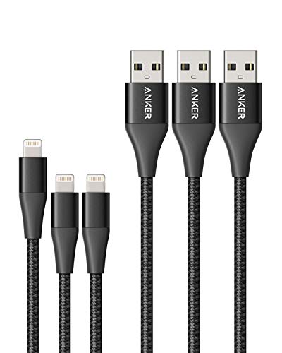 Product Cover Anker Powerline+ II Lightning Cable 3-Pack (3 ft, 3 ft, 6 ft), MFi Certified for Flawless Compatibility with iPhone 11/11 Pro / 11 Pro Max/Xs/XS Max/XR/X / 8/8 Plus / 7 and More (Black)