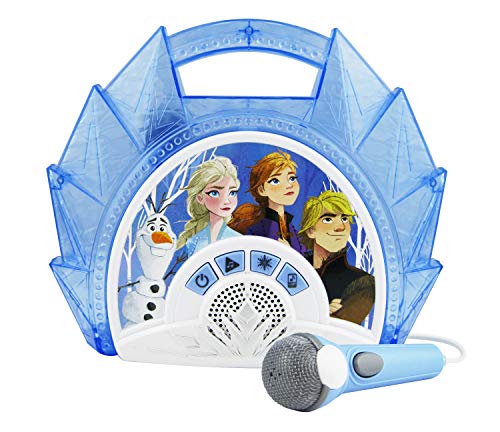 Product Cover Frozen 2 Sing Along Boombox with Microphone, Built in Music, Flashing Lights, Real Working Mic for Kids Karaoke Machine, Connects Mp3 Player Aux in Audio Device