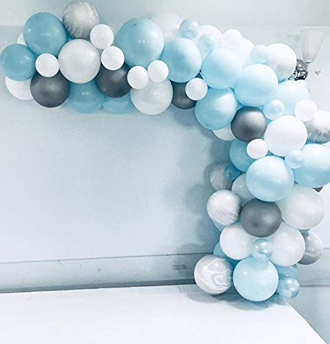 Product Cover 102Pcs Blue White and Grey Balloon Garland Arch Kit-100pcs Latex Balloons, 16 Feets Arch Balloon Strip Tape, Balloon Tying Tool for Elephant Baby Shower Boy Birthday Party Decorations
