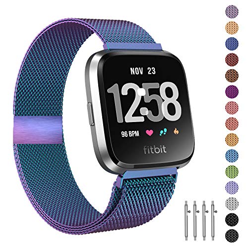 Product Cover Fitlink Metal Bands Compatible for Fitbit Versa/Versa Lite Edition/Versa 2 Smart Watch for Women and Men,Small and Large, Multi-Color (Rainbow, Small)