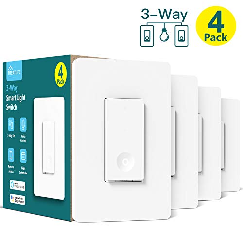 Product Cover 3-way Smart Light Switch, Treatlife WiFi Light Switch Single Pole/3-way Switch Compatible with Alexa, Google Assistant and IFTTT, Remote Control, ETL, Schedule, Neutral Wire Required, 4 PACK