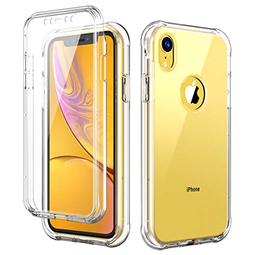 Product Cover SKYLMW iPhone XR Case, Shockproof Protection Hard Plastic & Soft TPU Sturdy Armor Built-in Screen Protector Cover Case for iPhone XR 6.1 inch 2018,Clear