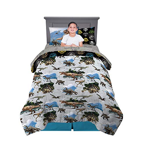 Product Cover Franco Kids Bedding Super Soft Comforter and Sheet Set with Bonus Sham, 5 Piece Twin Size, Jurassic World