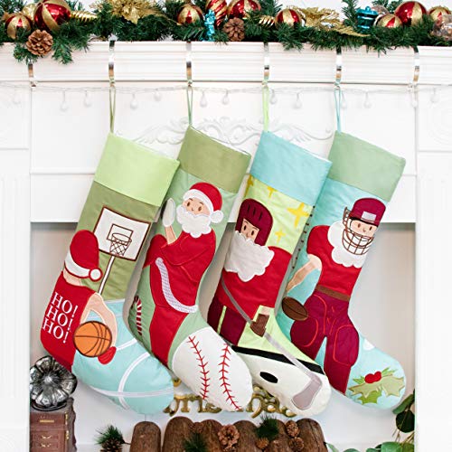 Product Cover LUBOTS Christmas Stockings Embroidered Family Stocking Santa Sports Ball Fans Christmas Hanging Ornament Xmas Decorations (1 Pack) Basketball