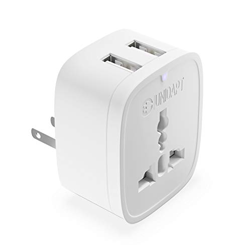 Product Cover Europe to US Plug Adapter with 2 USB Outlet, Unidapt American USB Wall Charger, EU Australia China UK Europe to USA Canada Mexico Japan Travel Plug Socket Adapter (Type A/B)