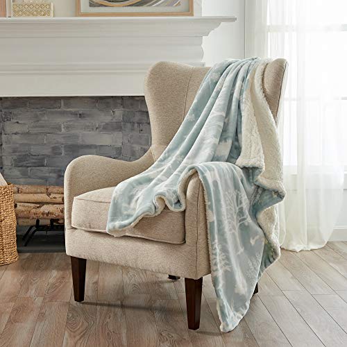 Product Cover Home Fashion Designs Premium Reversible Two-in-One Sherpa and Fleece Velvet Plush Blanket. Fuzzy, Cozy, All-Season Berber Fleece Throw Blanket. (Enchanted Woods - Blue)