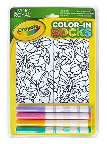 Product Cover Living Royal Crayola Kid's Color-in Socks - Includes 1 Pair of Socks and 4 Fabric Markers (Butterfly Flurry)