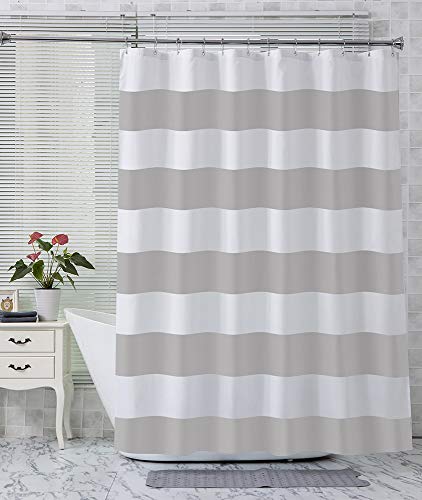 Product Cover AmazerBath Fabric Shower Curtain, Grey Stripe Polyester Fabric Shower Curtains with 2 Heavy Duty Clear Stones, Decorative Curtains for Bathroom Hotel Quality, 72 X 72 Inches