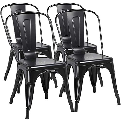 Product Cover Yaheetech Iron Metal Dining Chairs Stackable Side Chairs Tolix Bar Chairs with Back Indoor/Outdoor Classic/Chic/Industrial/Vintage Bistro Café Trattoria Kitchen Restaurant Patio Black, Set of 4
