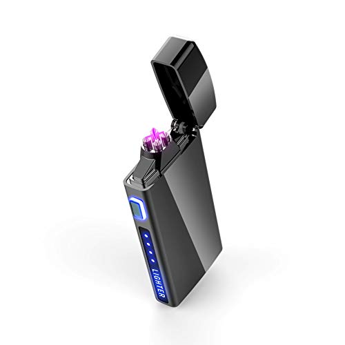 Product Cover Dual Arc Plasma Lighter with Battery Indicator and Stylish Box, Windproof Rechargeable Flameless Electric Lighter with for Fire Outdoors Adventure Camping Hiking