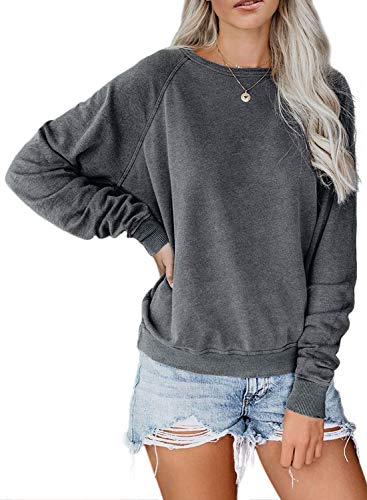 Product Cover Dokotoo Womens Crewneck Long Sleeve Casual Solid Tops and Blouses Fashion T-Shirts Pullovers