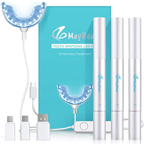 Product Cover MayBeau Teeth Whitening Kit with 24X LED Light,include 3 Teeth Whitening Pens with 35% Carbamide,Whiten Teeth Faster Without Pain or Sensitivity, Effectively,Whitens in 10 Minutes