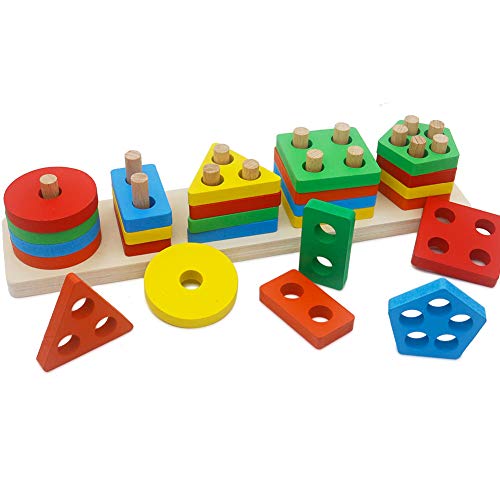 Product Cover GETIANLAI Wooden Educational Preschool Toddler Toys Shape Color Sorting Block Puzzles for Boys & Girls