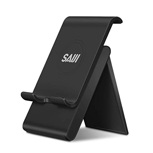 Product Cover Adjustable Tablet Stand, SAIJI Portable Foldable Ipad Holder, Multi-Angle Cell Phone Stand Compatible with iPad, Tablets (Up to 12.9 inch), All Smartphones (Black)
