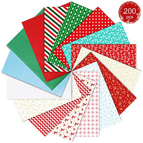 Product Cover 200pcs Christmas Tissue Paper, 16 Different Style Gift Wrapping for Christmas Gift Boxes, Xmas Gift Wrapping Bags and Wine Bottles