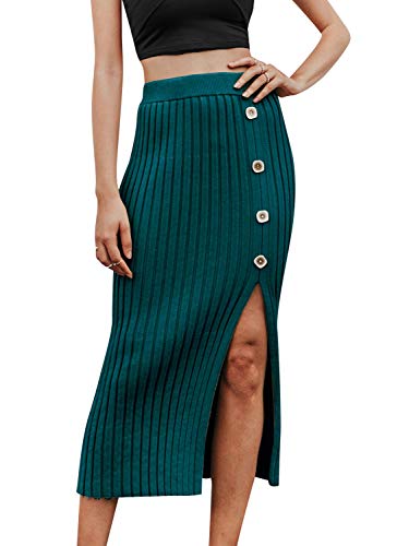 Product Cover Miessial Women's Knit Split Midi Skirt Stretch Bodycon Office Long Pencil Skirt with Button