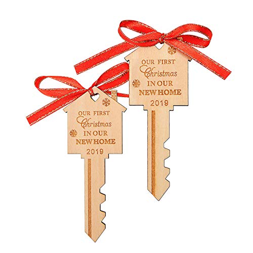 Product Cover LEJHOME 2 Pcs Our First Christmas in Our Home Key Wood Christmas Ornament 2019 Christmas Gift for Housewarming and Holiday Decoration