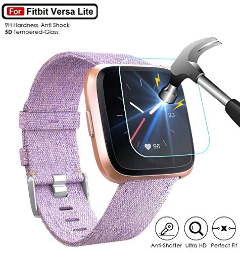 Product Cover ACUTAS® Tempered Glass for Fitbit Versa Lite (Transparent) Full Screen Coverage (Except Edges) with easy installation kit