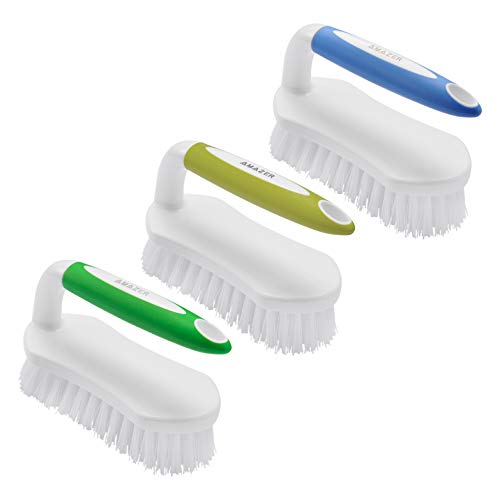 Product Cover Amazer 3-Pack Scrub Brushes, Comfort Grip & Flexible Stiff Bristles Heavy Duty for Bathroom Shower Sink Carpet Floor, Green+Blue+Yellow-green