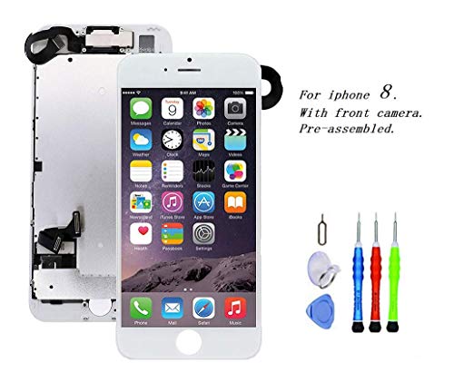 Product Cover Premium Screen Replacement Compatible with iPhone 8 4.7 inch Full Assembly - LCD 3D Touch Display digitizer with Front Camera, Ear Speaker and Sensors, Compatible with All iPhone 8(White)