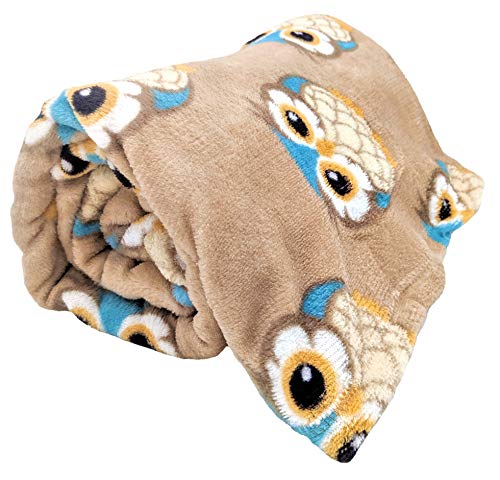 Product Cover Just Home Fun Print Soft Cozy Lightweight 50 x 60 Fleece Throw Blanket (Tan with Turquoise Owls)