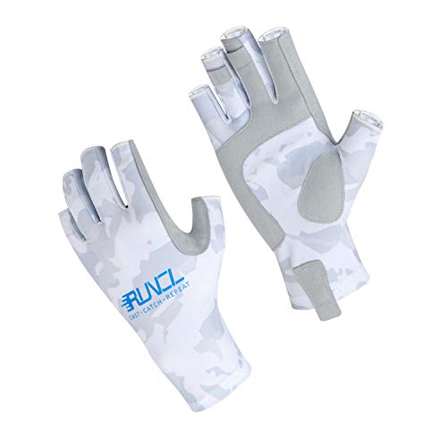 Product Cover RUNCL Fishing Gloves, Fingerless Gloves, Sun Gloves - Stretch Fit, Breathable Ventilation, Sun Protection, Fingerless Design, Angling-Specific Design - Fishing, Kayaking, Cycling (Camo White, XXL)